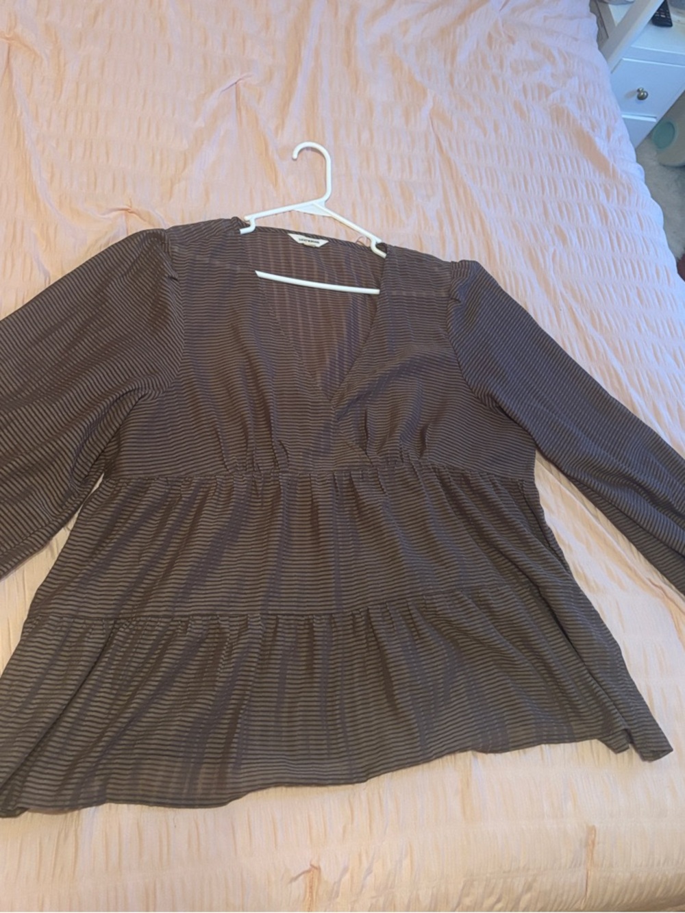 Lucky Brand Brown Striped V-Neck Tiered Tunic